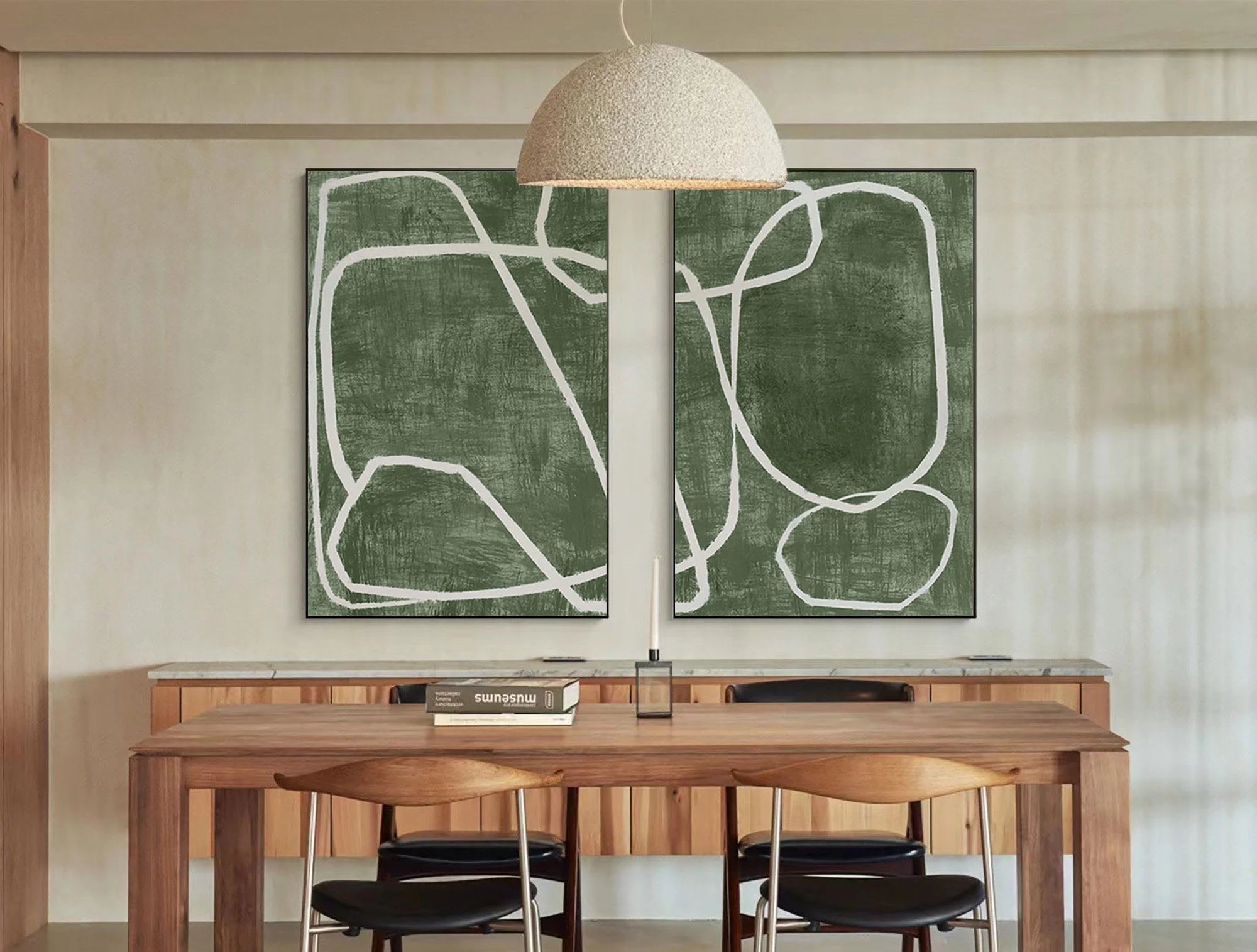 Multicolor Emerald Dual Canvas Art - Geometric Minimalist Lines Set Of 2 - Artwallpainting