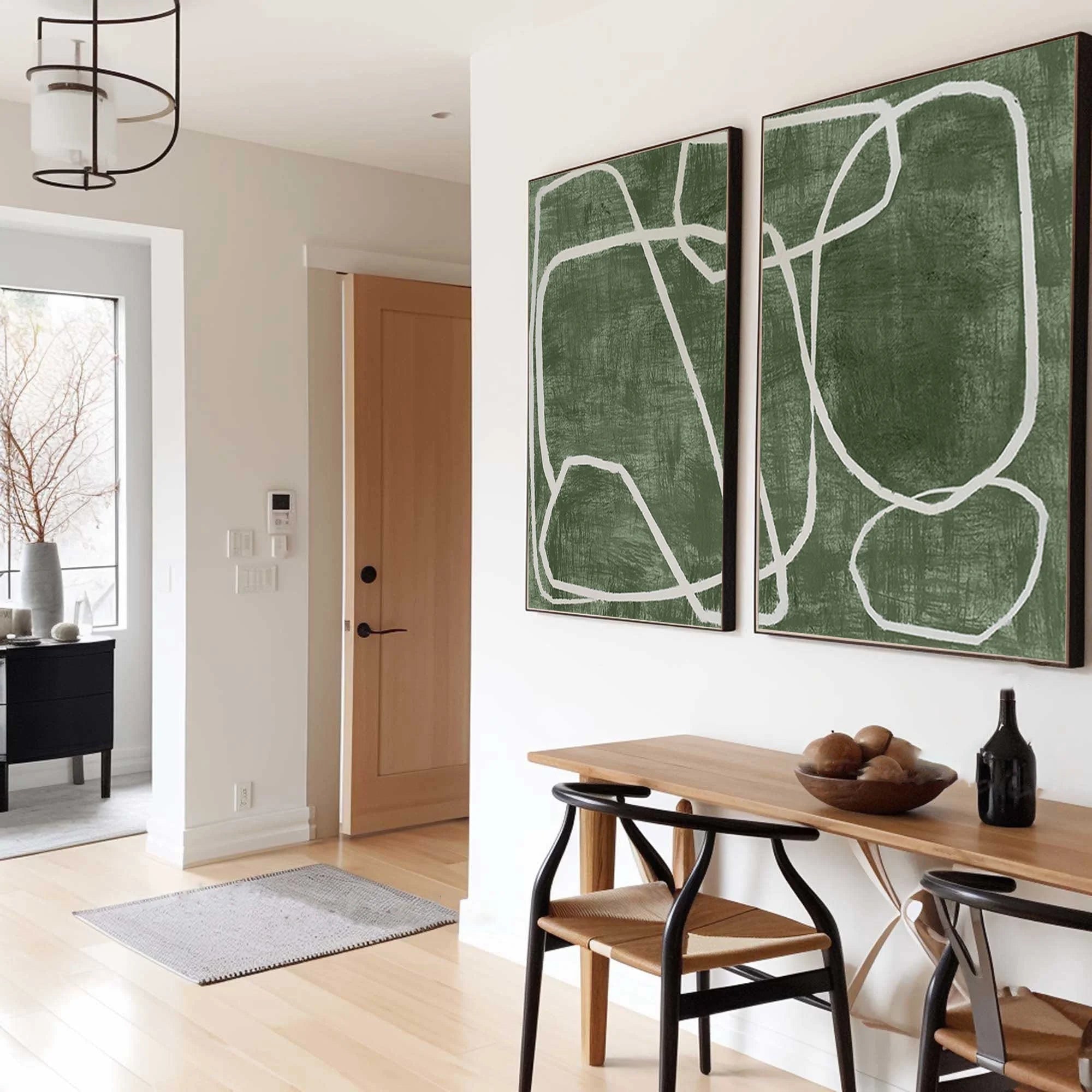Multicolor Emerald Dual Canvas Art - Geometric Minimalist Lines Set Of 2 - Artwallpainting