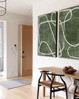 Multicolor Emerald Dual Canvas Art - Geometric Minimalist Lines Set Of 2 - Artwallpainting