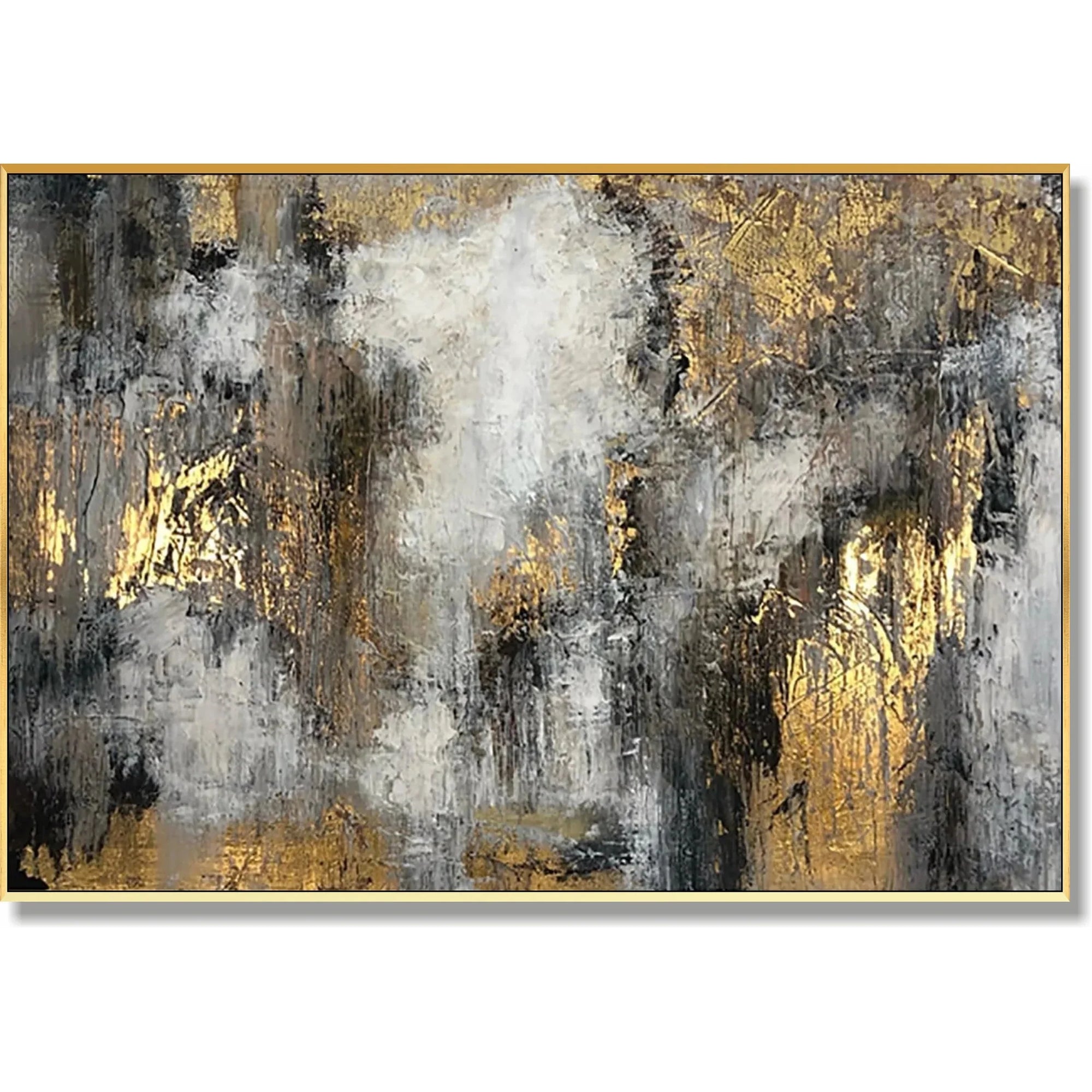 Multicolor Ethereal Abstract-Hand-Painted Abstract Gray And Gold Texture Dance Wall Art - Artwallpainting