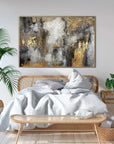 Multicolor Ethereal Abstract-Hand-Painted Abstract Gray And Gold Texture Dance Wall Art - Artwallpainting