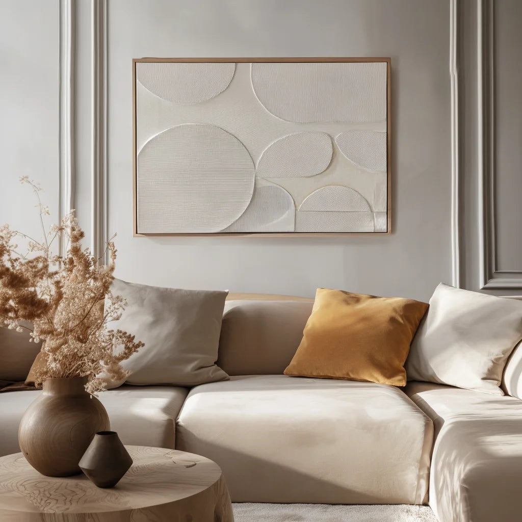 Multicolor Ethereal Balance-Modern Minimalist Light Beige Abstract Circular Block Wall Art - Artwallpainting