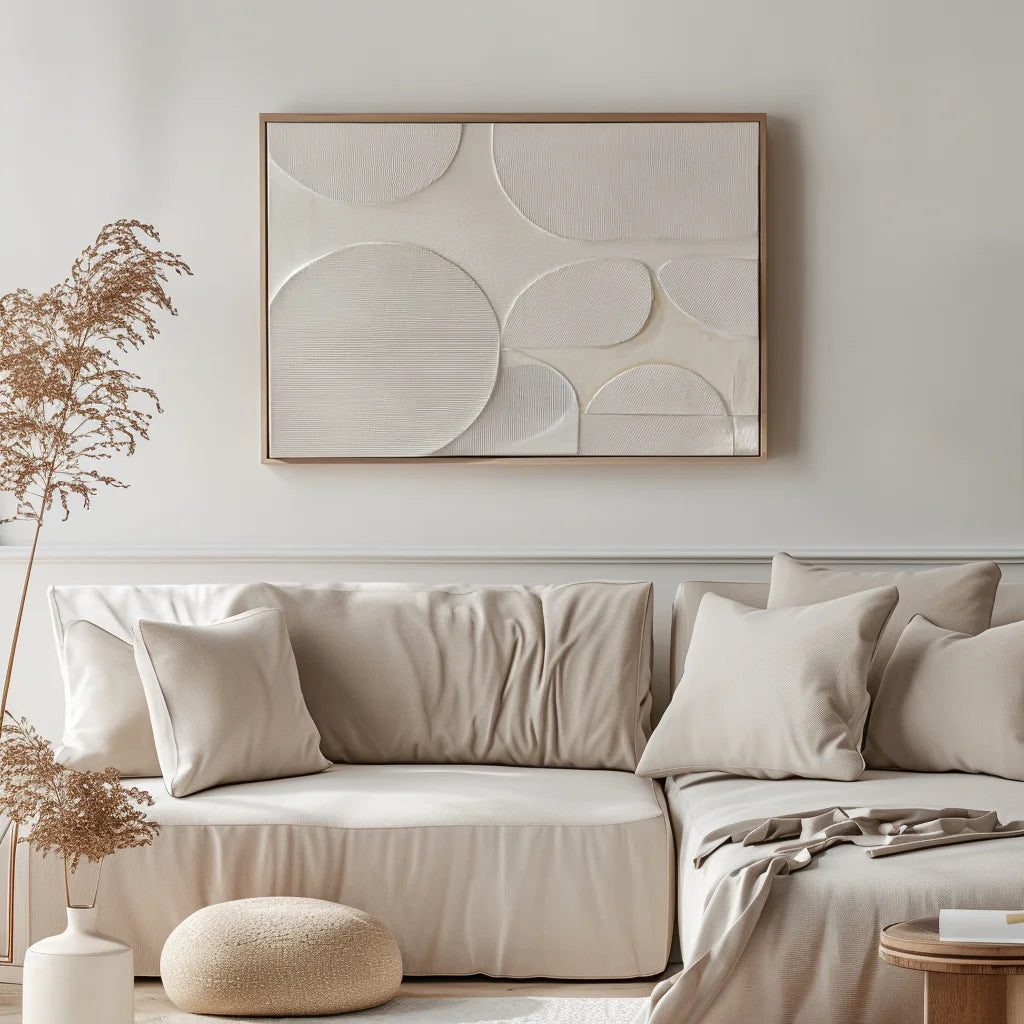 Multicolor Ethereal Balance-Modern Minimalist Light Beige Abstract Circular Block Wall Art - Artwallpainting