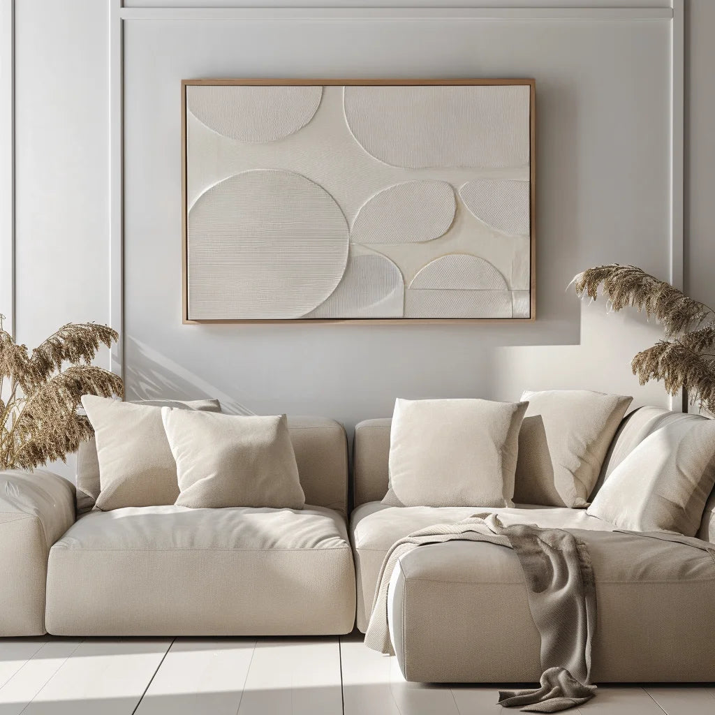 Multicolor Ethereal Balance-Modern Minimalist Light Beige Abstract Circular Block Wall Art - Artwallpainting