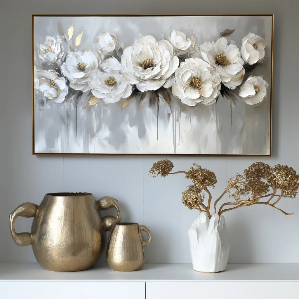 Multicolor Ethereal Blossoms-Modern Hand-Painted Rose Textured Wall Art - Artwallpainting