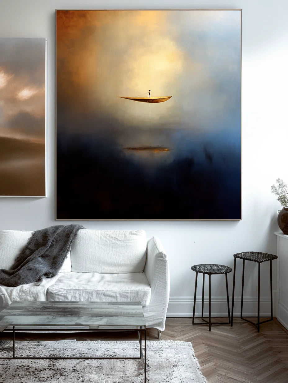 Multicolor Ethereal Voyage-Modern Minimalist Abstract Boat Texture Oil Painting Wall Art - Artwallpainting