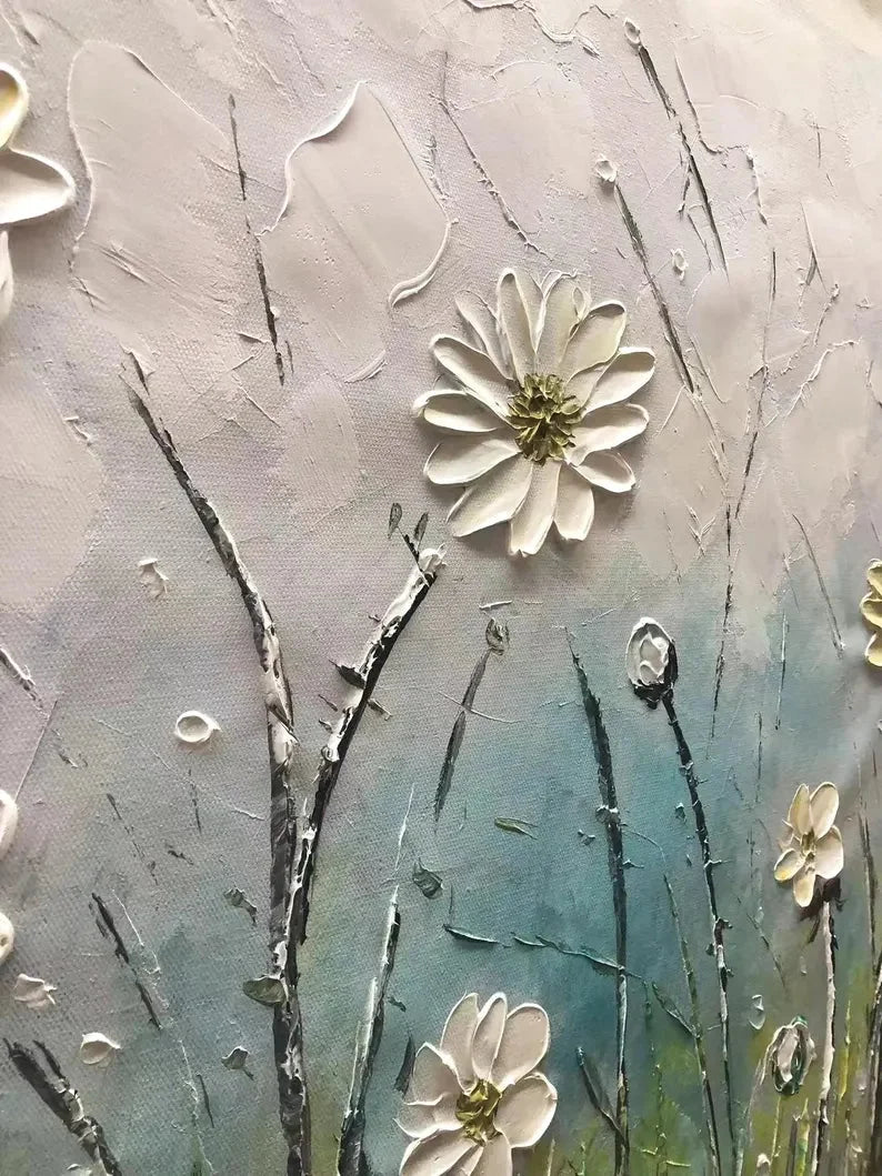 Multicolor Floral Breeze-Minimalist Style Embossed Wildflower Hand-Painted Wall Art - Artwallpainting