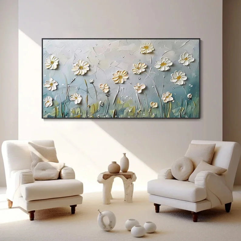 Multicolor Floral Breeze-Minimalist Style Embossed Wildflower Hand-Painted Wall Art - Artwallpainting