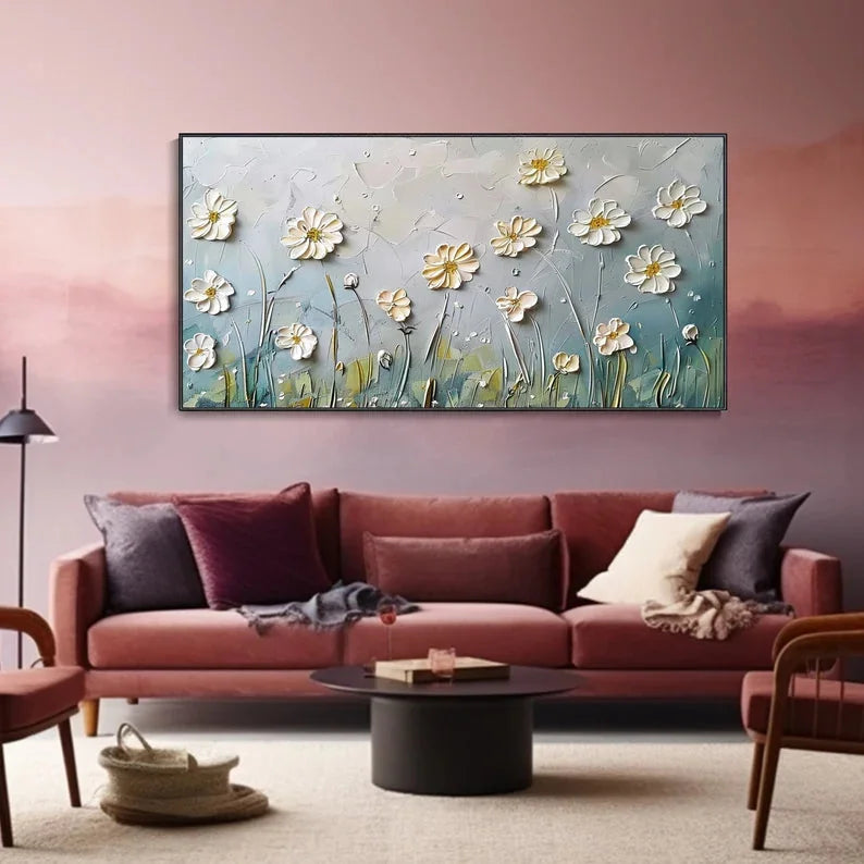 Multicolor Floral Breeze-Minimalist Style Embossed Wildflower Hand-Painted Wall Art - Artwallpainting