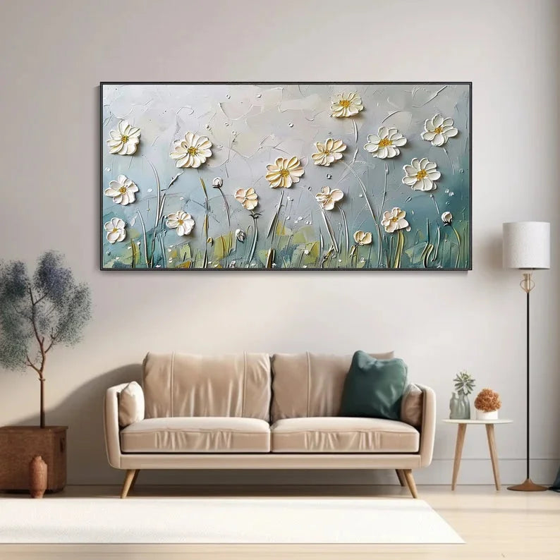 Multicolor Floral Breeze-Minimalist Style Embossed Wildflower Hand-Painted Wall Art - Artwallpainting