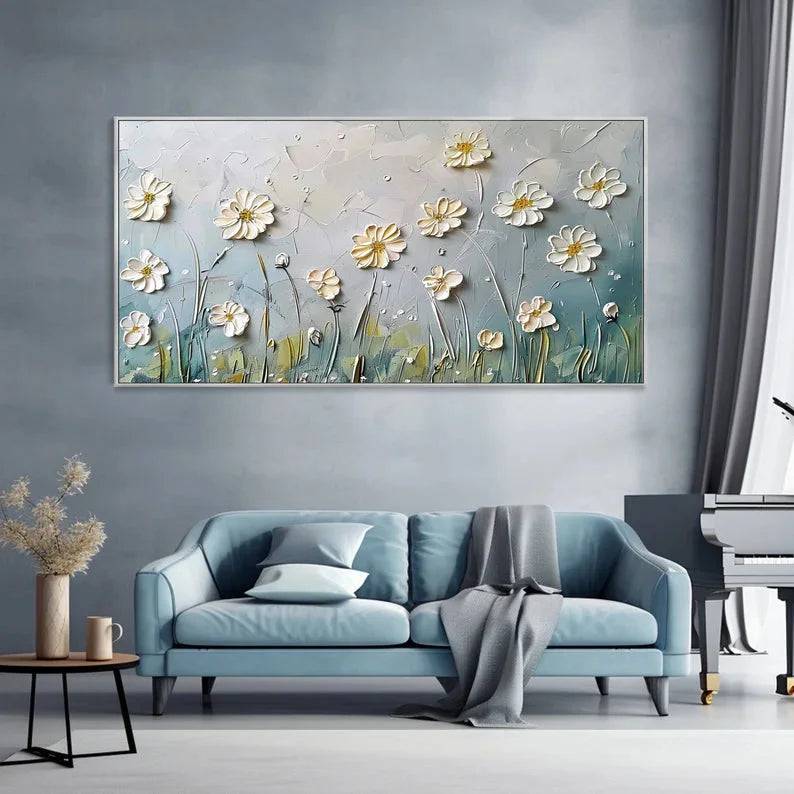 Multicolor Floral Breeze-Minimalist Style Embossed Wildflower Hand-Painted Wall Art - Artwallpainting