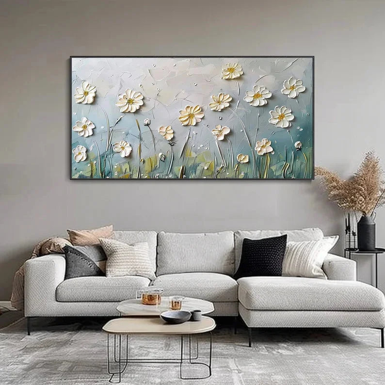 Multicolor Floral Breeze-Minimalist Style Embossed Wildflower Hand-Painted Wall Art - Artwallpainting
