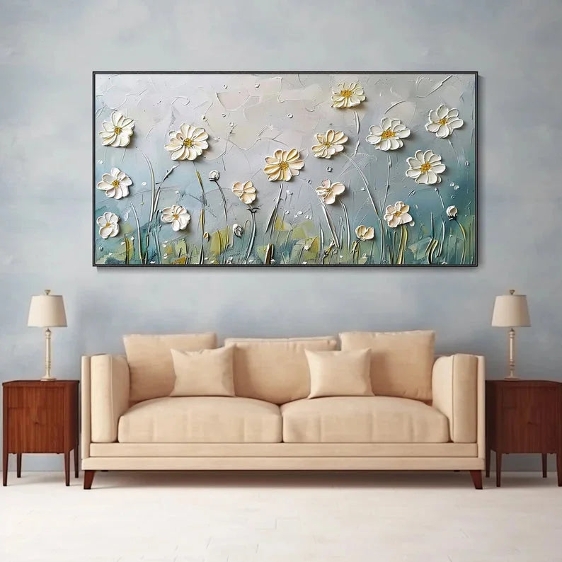 Multicolor Floral Breeze-Minimalist Style Embossed Wildflower Hand-Painted Wall Art - Artwallpainting