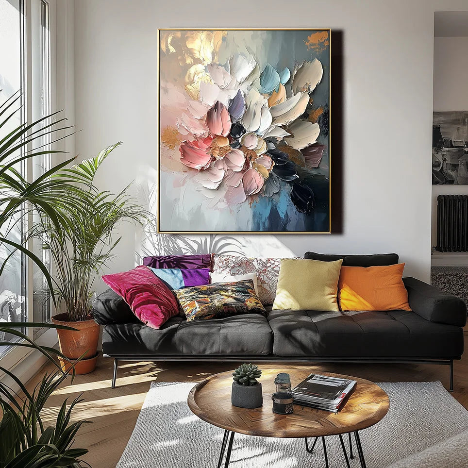 Multicolor Floral Essence-Hand-Painted Texture Colorful Flower Cluster Oil Painting Wall Art - Artwallpainting
