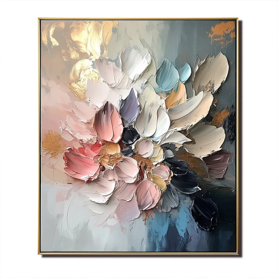 Multicolor Floral Essence-Hand-Painted Texture Colorful Flower Cluster Oil Painting Wall Art - Artwallpainting