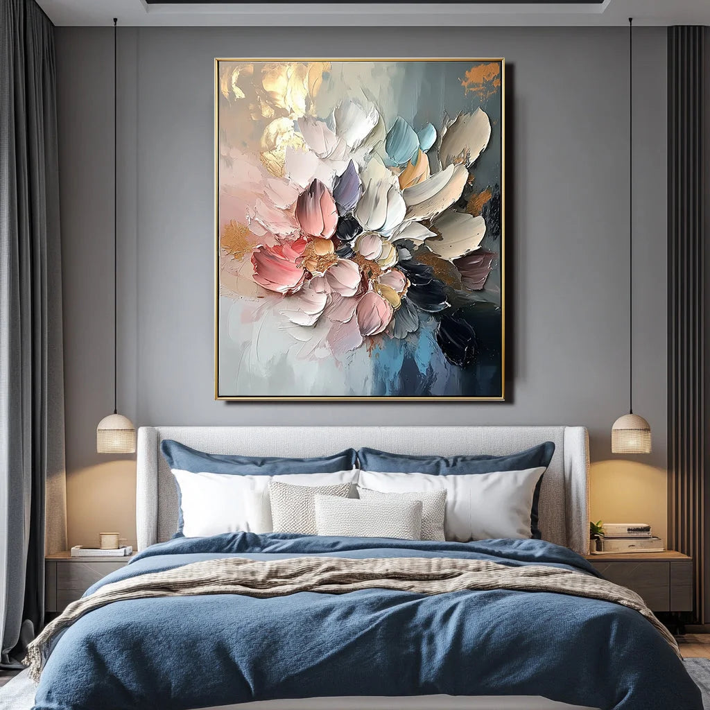 Multicolor Floral Essence-Hand-Painted Texture Colorful Flower Cluster Oil Painting Wall Art - Artwallpainting