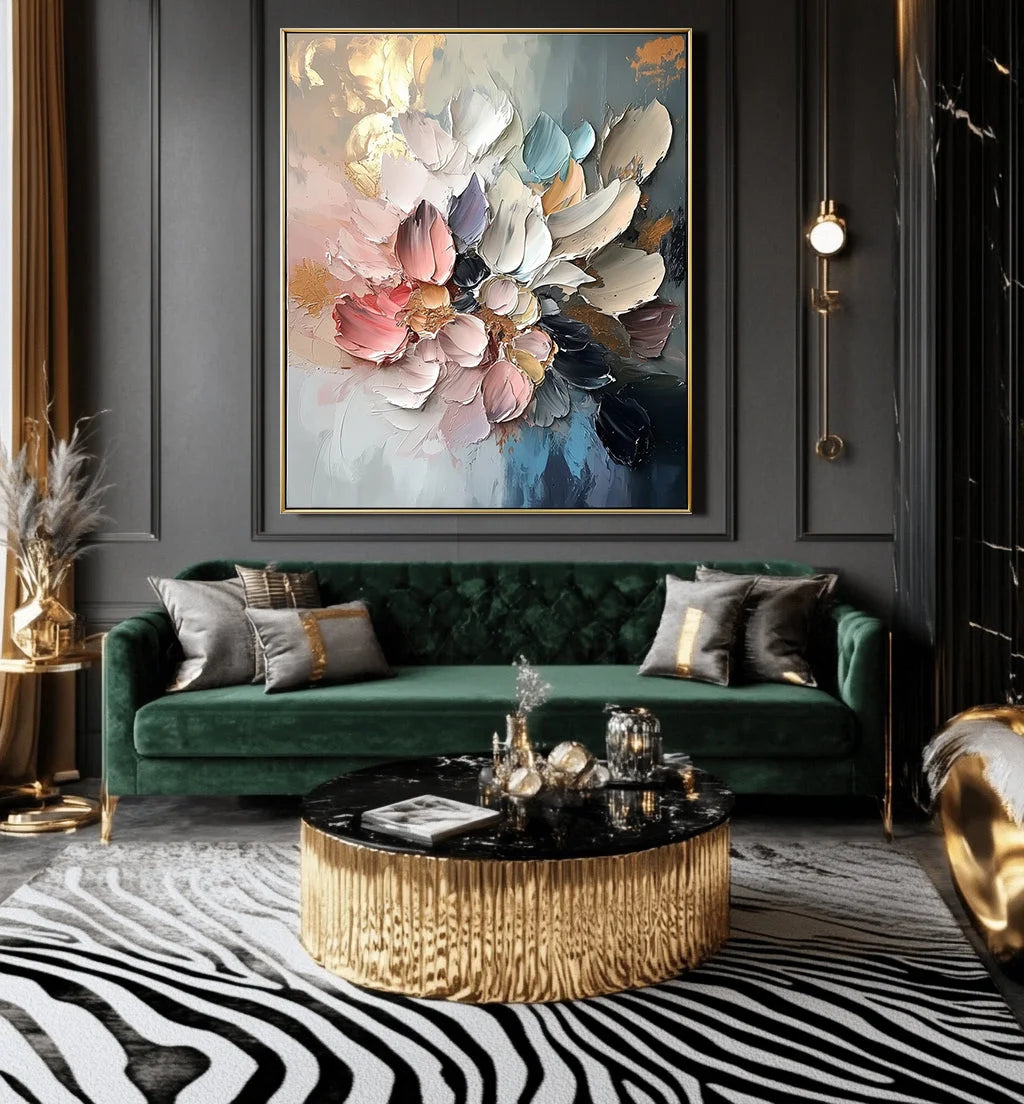 Multicolor Floral Essence-Hand-Painted Texture Colorful Flower Cluster Oil Painting Wall Art - Artwallpainting