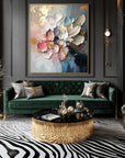 Multicolor Floral Essence-Hand-Painted Texture Colorful Flower Cluster Oil Painting Wall Art - Artwallpainting