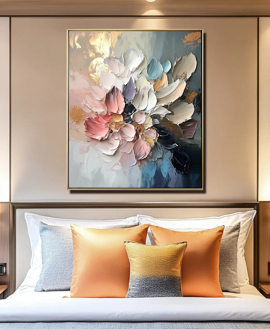 Multicolor Floral Essence-Hand-Painted Texture Colorful Flower Cluster Oil Painting Wall Art - Artwallpainting