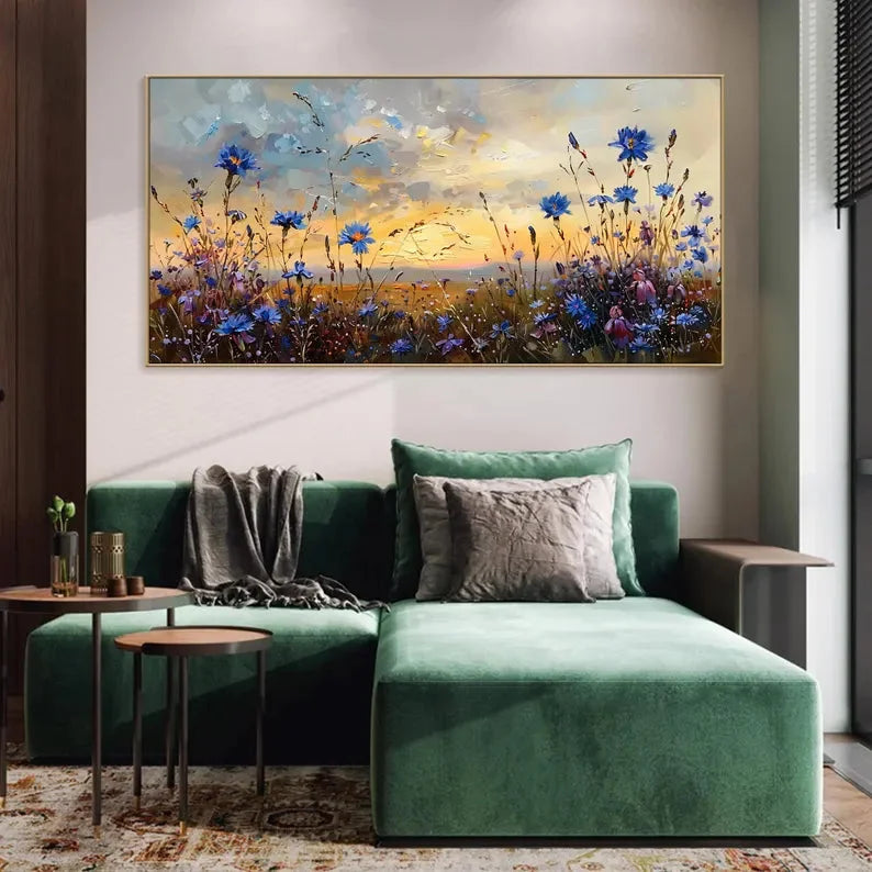 Multicolor Floral Prairie-Hand-Painted Texture Oil Painting Of A Dusk Wildflower Scene For Wall Art - Artwallpainting