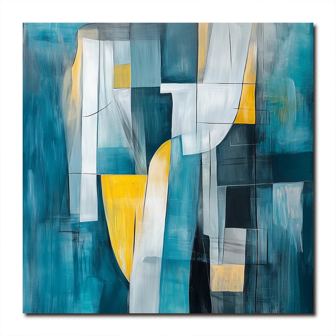 Multicolor Flow-Modern Interior Decoration Blue And Yellow Geometric Abstract Oil Painting Wall Art - Artwallpainting