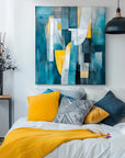 Multicolor Flow-Modern Interior Decoration Blue And Yellow Geometric Abstract Oil Painting Wall Art - Artwallpainting