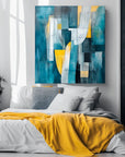 Multicolor Flow-Modern Interior Decoration Blue And Yellow Geometric Abstract Oil Painting Wall Art - Artwallpainting