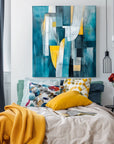 Multicolor Flow-Modern Interior Decoration Blue And Yellow Geometric Abstract Oil Painting Wall Art - Artwallpainting