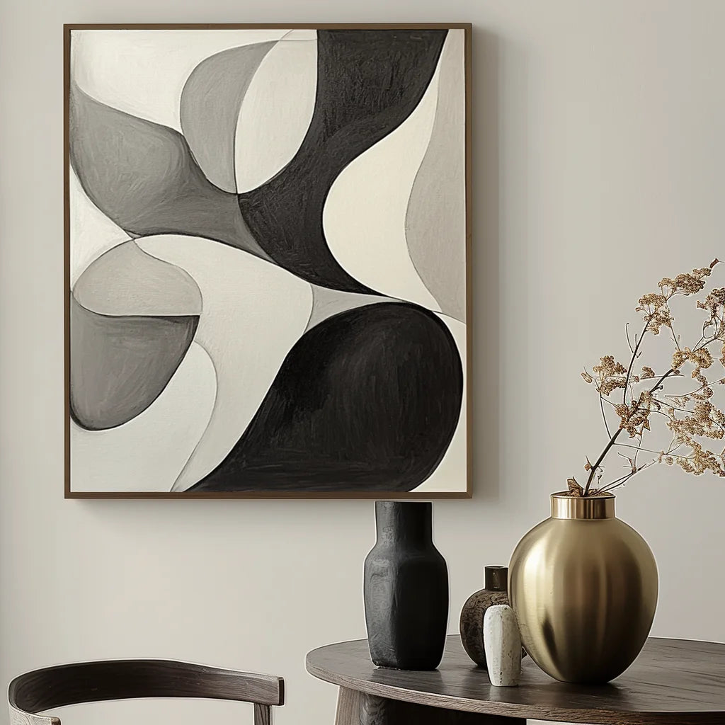 Multicolor Flow Within Minimalist Abstract Curved Shapes Canvas Painting - Artwallpainting