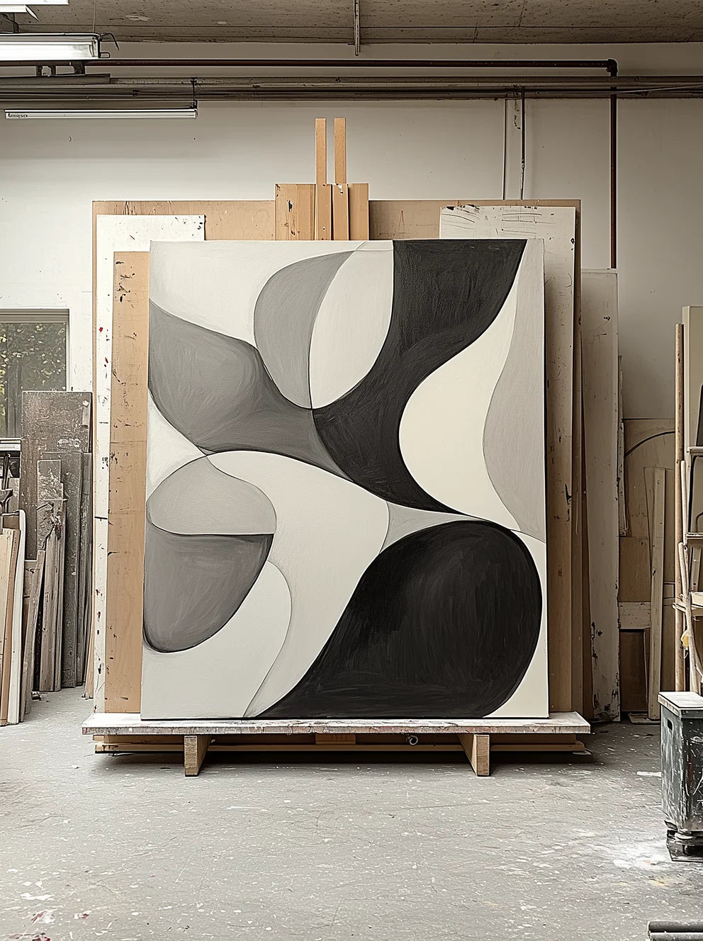 Multicolor Flow Within Minimalist Abstract Curved Shapes Canvas Painting - Artwallpainting