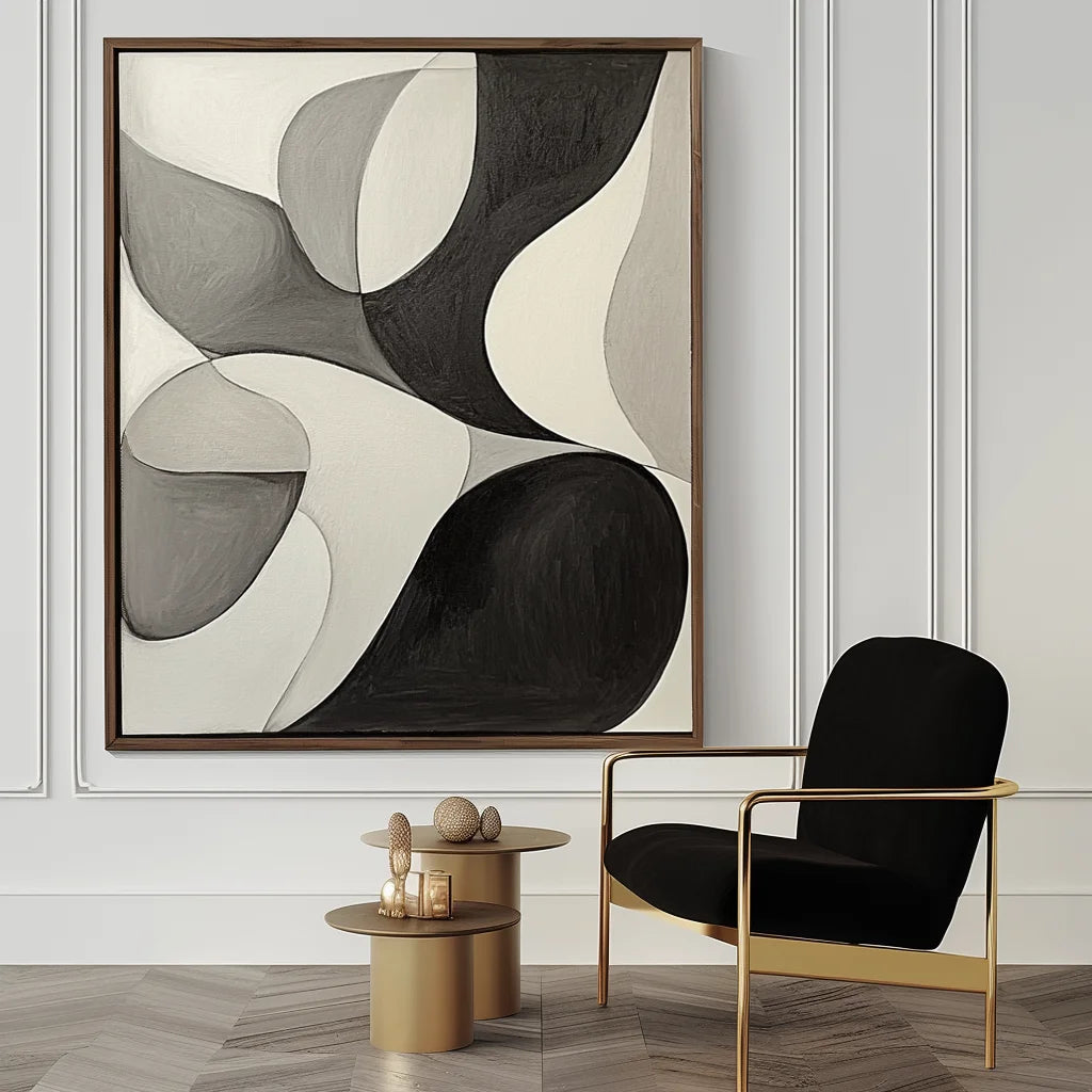 Multicolor Flow Within Minimalist Abstract Curved Shapes Canvas Painting - Artwallpainting