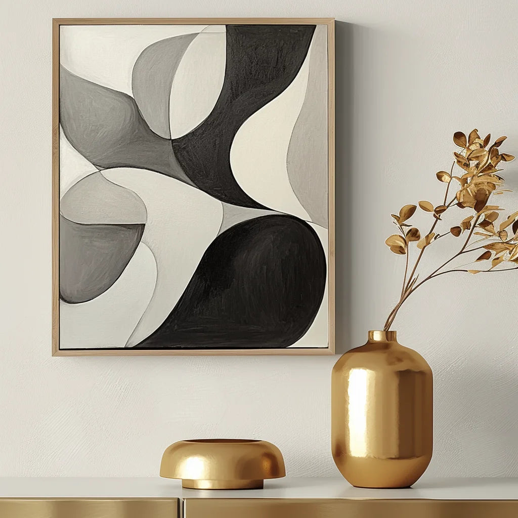 Multicolor Flow Within Minimalist Abstract Curved Shapes Canvas Painting - Artwallpainting
