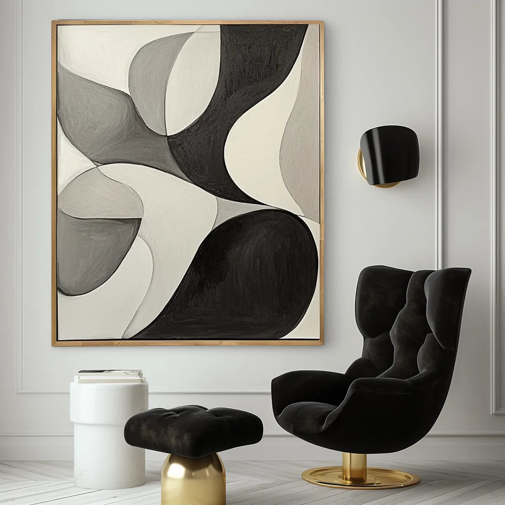 Multicolor Flow Within Minimalist Abstract Curved Shapes Canvas Painting - Artwallpainting