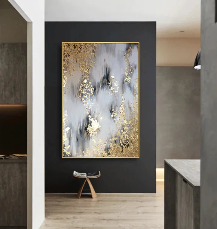 Multicolor Flowing Gold-Modern Abstract Oil Painting Art Wall With Gold Foil Texture - Artwallpainting