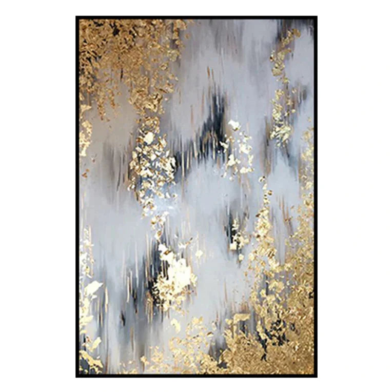 Multicolor Flowing Gold-Modern Abstract Oil Painting Art Wall With Gold Foil Texture - Artwallpainting