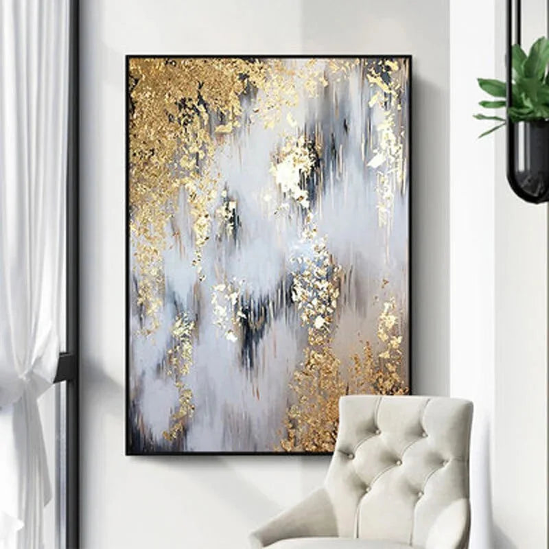 Multicolor Flowing Gold-Modern Abstract Oil Painting Art Wall With Gold Foil Texture - Artwallpainting