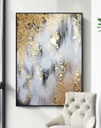 Multicolor Flowing Gold-Modern Abstract Oil Painting Art Wall With Gold Foil Texture - Artwallpainting