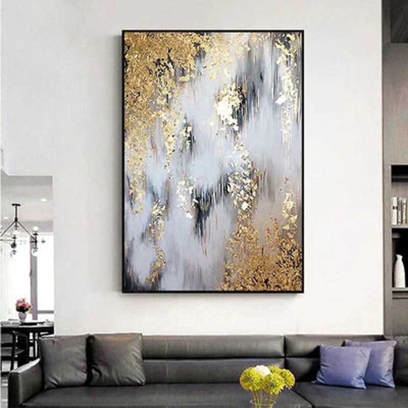 Multicolor Flowing Gold-Modern Abstract Oil Painting Art Wall With Gold Foil Texture - Artwallpainting