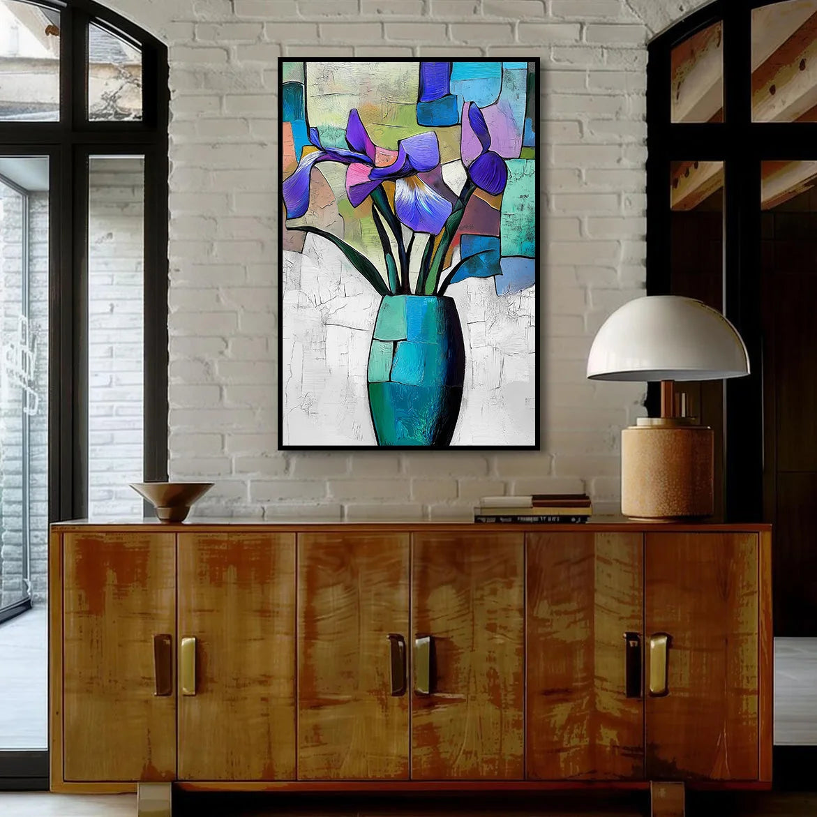 Multicolor Fractured Bloom-Texture Geometry Bottle Iris Oil Painting Wall Art - Artwallpainting