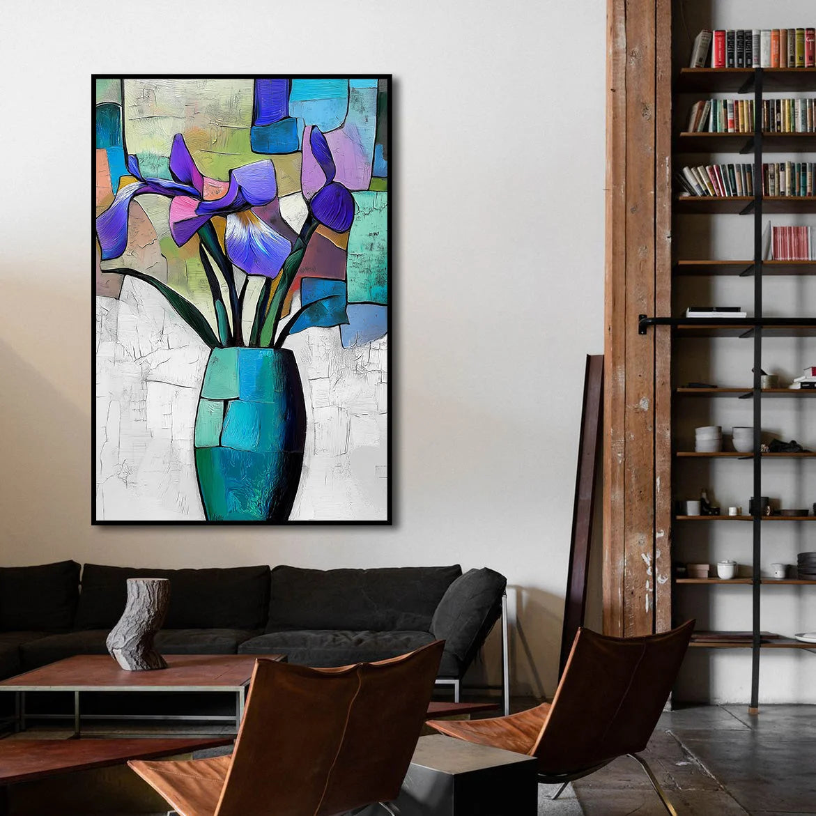 Multicolor Fractured Bloom-Texture Geometry Bottle Iris Oil Painting Wall Art - Artwallpainting