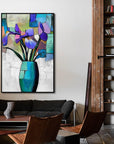 Multicolor Fractured Bloom-Texture Geometry Bottle Iris Oil Painting Wall Art - Artwallpainting