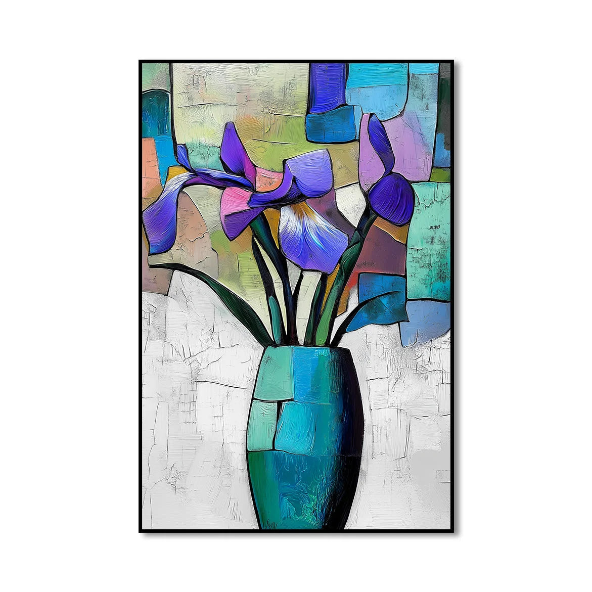 Multicolor Fractured Bloom-Texture Geometry Bottle Iris Oil Painting Wall Art - Artwallpainting