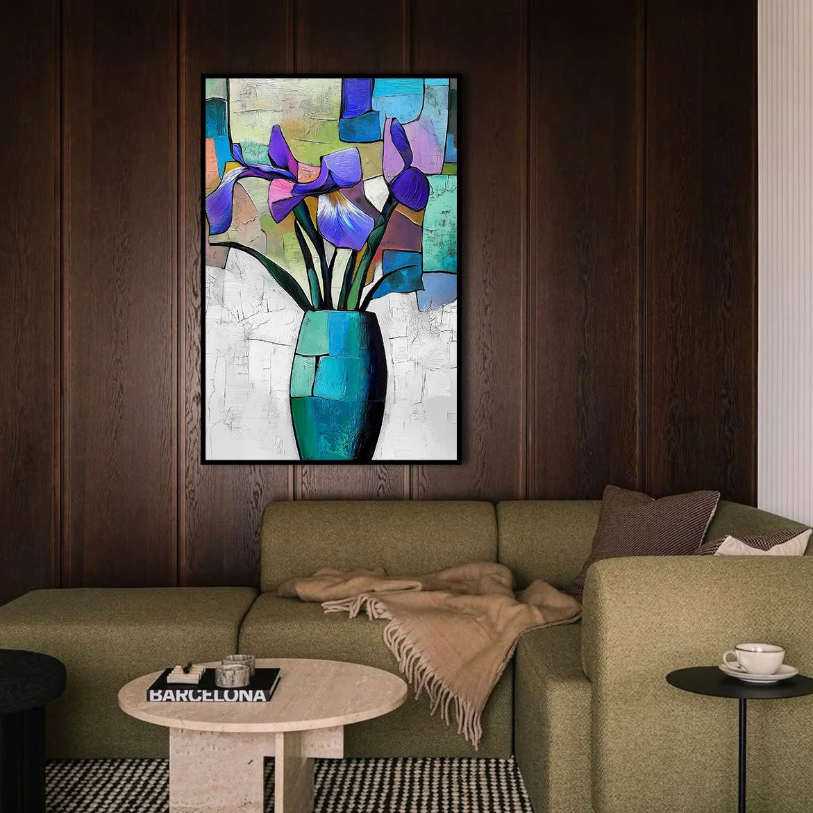 Multicolor Fractured Bloom-Texture Geometry Bottle Iris Oil Painting Wall Art - Artwallpainting