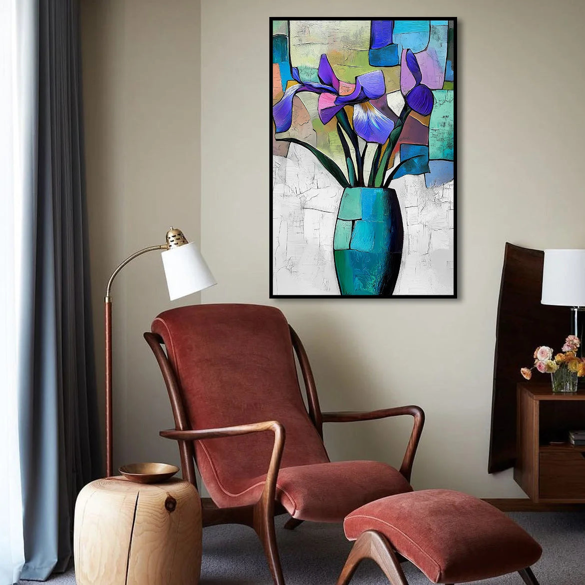 Multicolor Fractured Bloom-Texture Geometry Bottle Iris Oil Painting Wall Art - Artwallpainting