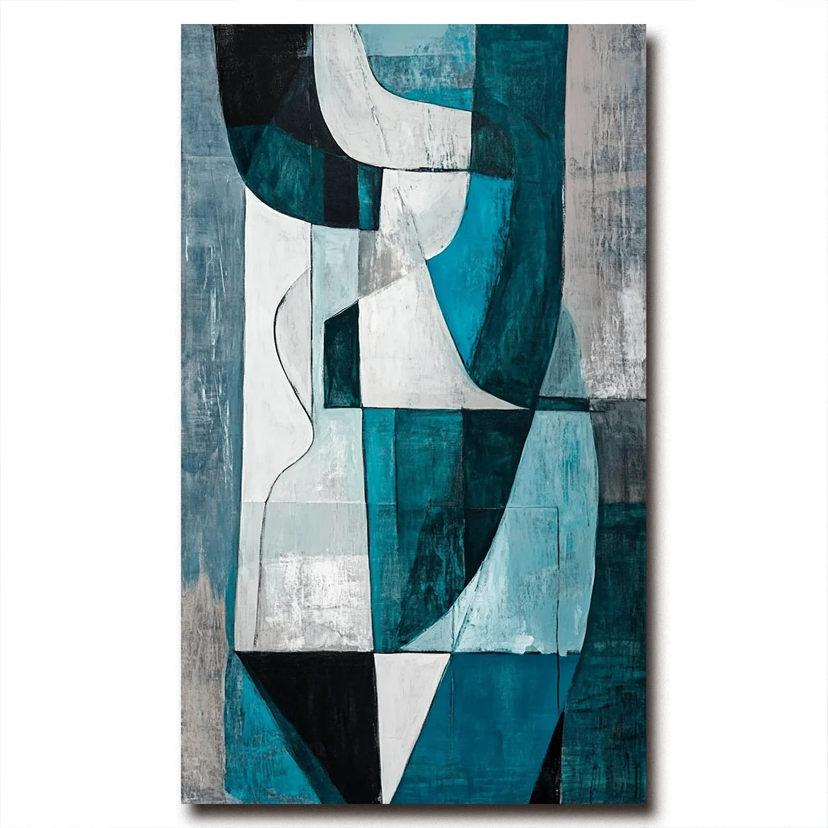 Multicolor Fragmented Harmony-Hand-Painted Blue And Green Geometric Texture Oil Painting Wall A1Rt - Artwallpainting