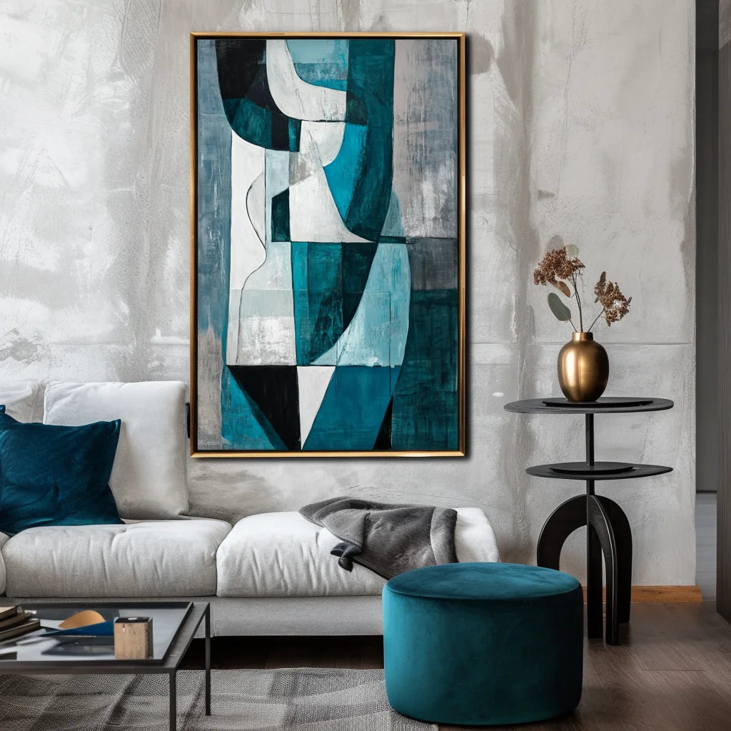 Multicolor Fragmented Harmony-Hand-Painted Blue And Green Geometric Texture Oil Painting Wall A1Rt - Artwallpainting