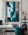 Multicolor Fragmented Harmony-Hand-Painted Blue And Green Geometric Texture Oil Painting Wall A1Rt - Artwallpainting