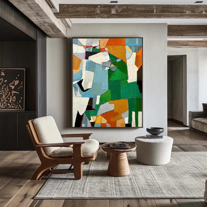 Multicolor Fragmented Harmony - Hand-Painted Geometric Abstract Oil Painting - Artwallpainting