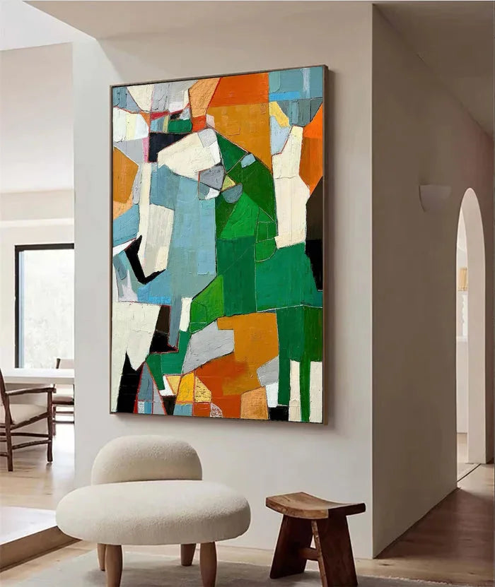 Multicolor Fragmented Harmony - Hand-Painted Geometric Abstract Oil Painting - Artwallpainting