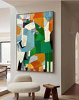 Multicolor Fragmented Harmony - Hand-Painted Geometric Abstract Oil Painting - Artwallpainting